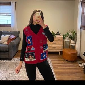 Christmas winter red patch sweater vest holiday editions